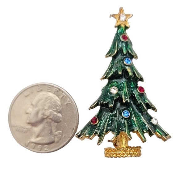 Eisenberg Ice Green Enamel Multi Color Rhinestone Christmas Tree Brooch Pin E253 - Picture 9 of 12